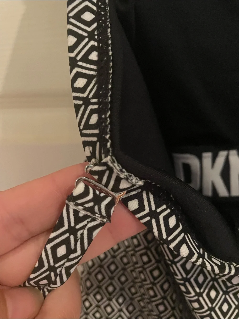 DKNY Black One-Piece Swimsuit with White Geometric Trim - Picture 11 of 12